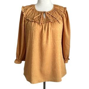 ANTHROPOLOGIE Womens Current Air Floral Smocked Keyhole Ruffle Mixed Media Top M